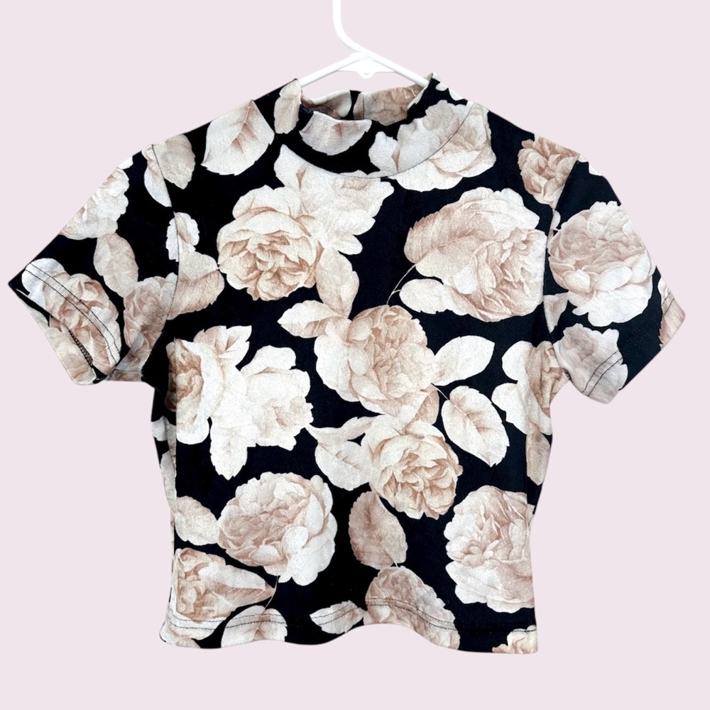 Vintage a byer floral mock neck velvet top